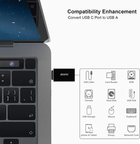Miniatura 4 de BENFEI Adaptador USB C a USB 3.0, paquete de 3 adaptadores USB C a un macho a hembra, compatible con MacBook 2018 2017 2016, Samsung Galaxy Note 8