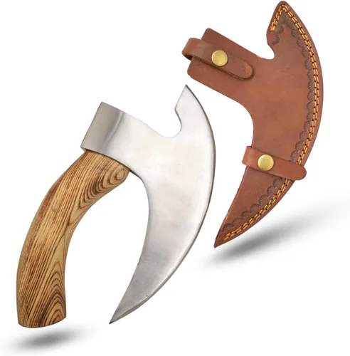 Cuchillo de cocina Ulu hecho a mano con mango de madera rosa viene con funda de cuero (6009-P)