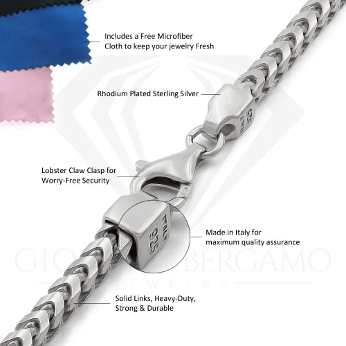 Miniatura 5 de Giorgio Bergamo - Cadena de plata esterlina 925 sólida estilo franco de 1 a 5.5 mm, paño de microfibra gratis, collar y pulsera de eslabones