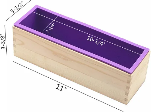 Miniatura 3 de Molde de Pan de Jabón de Silicona Rectangular Flexible con Caja de Madera para Suministros de Fabricación de Jabón de 42oz.. Morado