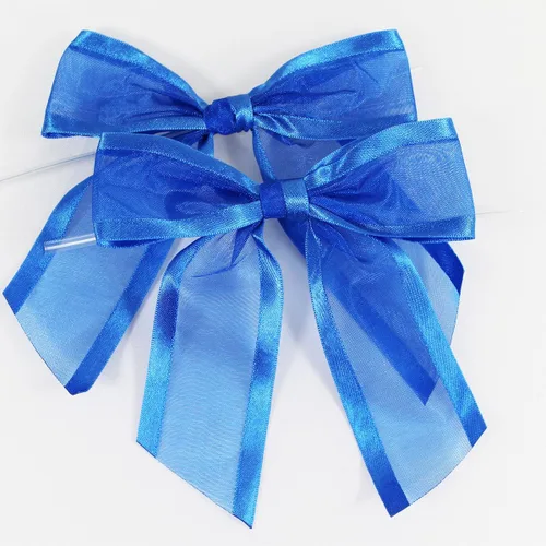 Miniatura 8 de Lazos de organza negros preatados con lazos giratorios. Paquete de 12 lazos de tela con bordes satinados hechos de cinta de 1-1/2 pulgadas. El lazo