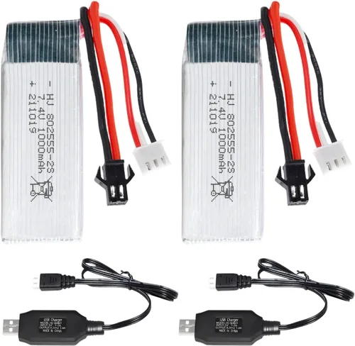 Paquete de 2 7.4 V 1000 mAh 802555 para pistola eléctrica suave, modelo de avión, autos RC, barco RC, camión RC, FPV UAV RemoteBatería recargable de
