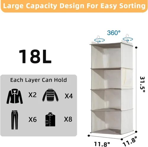 Miniatura 2 de 2 Packs Hanging Closet Organizer, 4-Shelf Closet Organizers and Storage with Side Pockets, Collapsible Hanging Shelves for Closet & RV & College