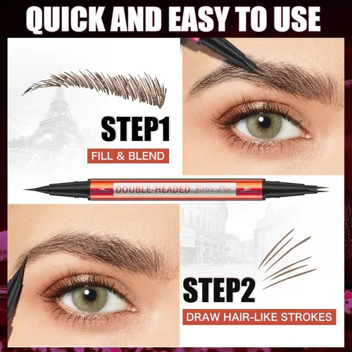 Miniatura 6 de Bolígrafo de doble cabeza para cejas, punta de doble cepillo ultra precisa, trazos de larga duración, disponible en 5 tonos naturales, 3# marrón