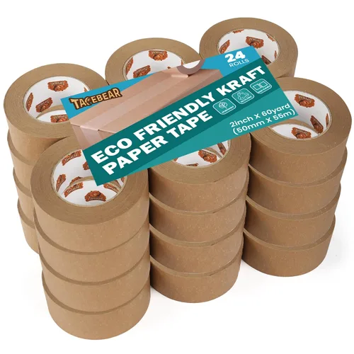 Miniatura 10 de TAPEBEAR Cinta de papel kraft ecológica, cinta de papel kraft biodegradable, cinta de embalaje writable reciclable, superficie sin revestimiento