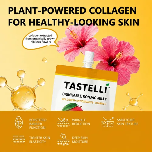 Miniatura 4 de Tastelli Gelatina Konjac de mango y piña con 1000 mg de colágeno y vitamina C, sin azúcar, sin gluten, baja en calorías, aperitivo de frutas