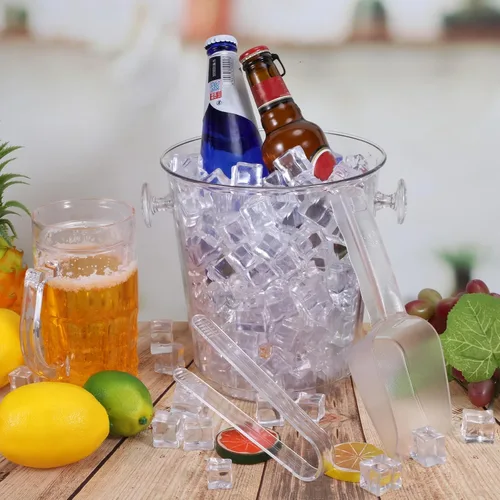 Miniatura 4 de Irenare Cubos de hielo acrílicos para fiestas, cubo de vino transparente de 3.5 L con cuchara y pinzas de plástico, kits de cubos enfriadores