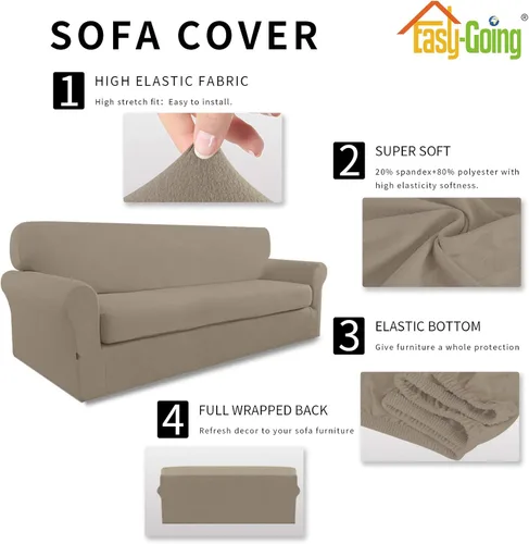 Miniatura 5 de Easy-Going - Funda elástica de microfibra de 2 piezas para sofá, funda suave de elastano, lavable, parte inferior elástica, protector para muebles