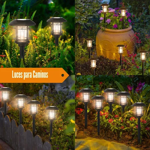 Miniatura 4 de Dynaming - Juego de 6 luces solares de doble uso para caminos al aire libre, lámparas colgantes solares de jardín con bombilla Edison, iluminación