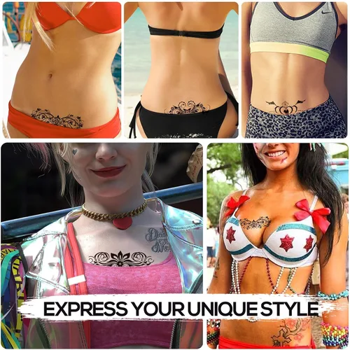 Miniatura 5 de Tatuajes de niña traviesa de 24 hojas, tatuajes temporales de ala negra para mujeres, damas y niñas, diseños de flores sexys para la parte inferior