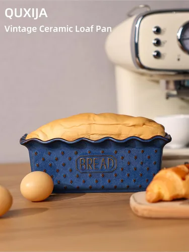 Miniatura 4 de Molde de cerámica para hornear pan, sartenes de pan de 9 x 5 pulgadas (azul vintage)