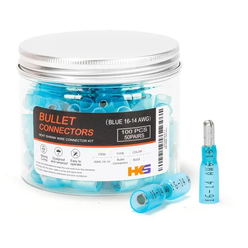Miniatura 16 de HKS 100 conectores de bala hembra termorretráctiles – 22-16 AWG rojo – Terminales de engarce de cobre estañado – impermeables y aislados