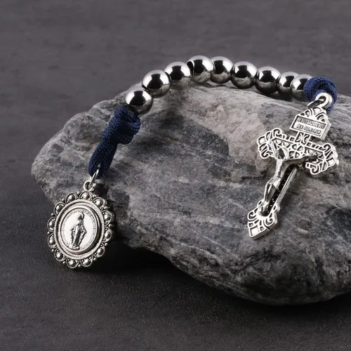 Miniatura 53 de Rosario de bolsillo estilo abierto una década de acero inoxidable rosario católico con crucifijo medalla de San Benito con bolsa de regalo