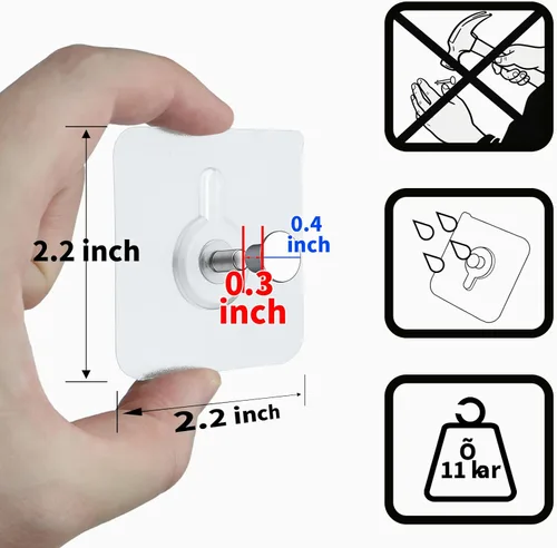 Miniatura 3 de Paquete de 15 ganchos adhesivos resistentes sin taladros sin clavos de 22 libras, ganchos adhesivos transparentes e impermeables, extraíbles sin
