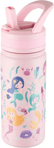 Miniatura 15 de Fanhaw Botella de Agua Aislada para Niños de 18 Oz con Tapa de Pajita – Acero Inoxidable de Doble Pared al Vacío, A Prueba de Fugas, Botellas