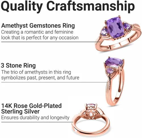 Miniatura 3 de Shop LC Purple Amethyst Promise Engagement Rings for Women 14K Rose Gold Plated 925 Sterling Silver Bride Birthday Gifts