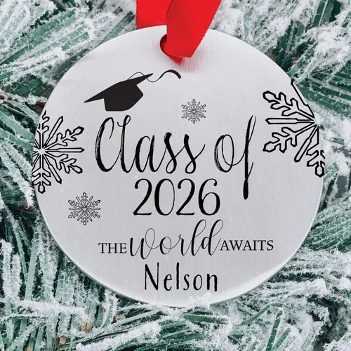 Miniatura 2 de Adorno de Navidad de clase de 2026 personalizado Felicidades 2026, adorno de regalo para graduado, universidad, graduación, secundaria, graduado