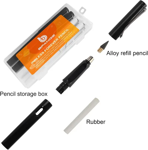 Miniatura 4 de Lápices eternos, bolígrafo sin tinta, lápiz infinito, sin necesidad de sacapuntas 0.7mm, 4 lápices con 8 puntas reemplazables (negro blanco)