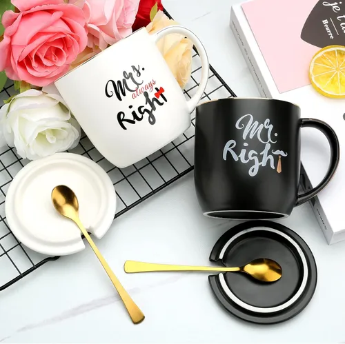 Miniatura 6 de Tazas de café para parejas Mr Right Mrs Always Right - Tazas de cerámica de mármol para despedida de soltera, boda, aniversario, día de San Valentín
