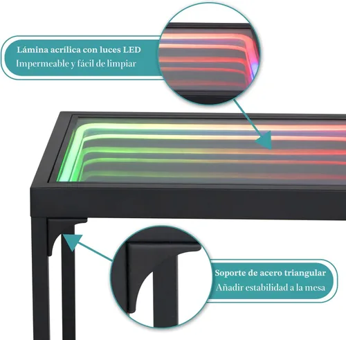 Miniatura 6 de FUSLITE Mesa de luz de espejo infinito, mesas de centro para sala de estar, con espejo de ilusión infinita 3D, mesa auxiliar RGB, con luz de túnel