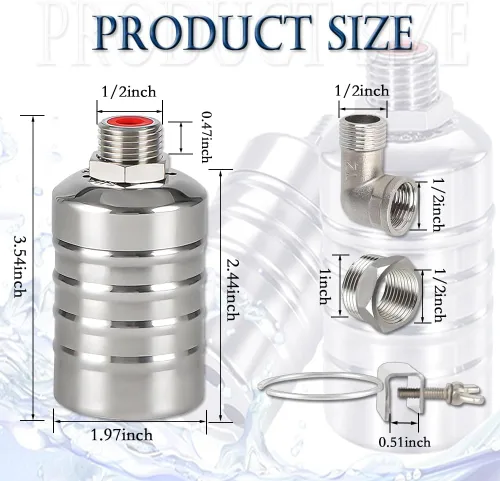 Miniatura 2 de Válvula de flotador, válvula de flotador de control de nivel de agua de 1/2 a 1 pulgada, válvula de cierre de agua totalmente automática de acero