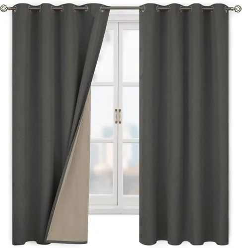Miniatura 13 de BGment - Cortinas 100 % Blackout con revestimiento para la habitación, cortinas con ojales, de lino con textura de aislamiento térmico para la sala