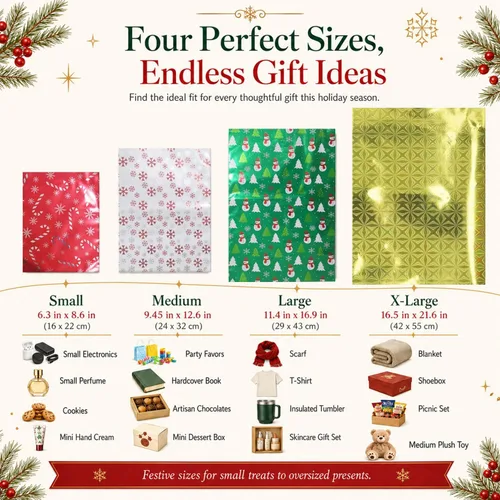 Miniatura 2 de WesGen Bolsas de regalo de Navidad, 40 bolsas de regalo de Papá Noel en 4 tamaños y 4 diseños, con lazos y etiquetas
