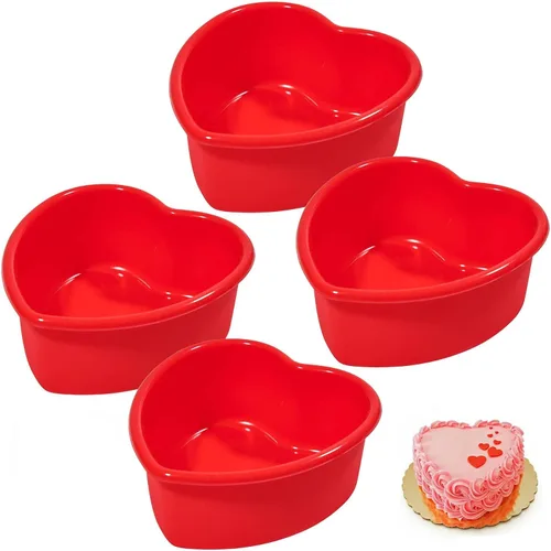 Miniatura 9 de Mini molde de silicona de 4 pulgadas para tartas de corazón, paquete de 2 moldes antiadherentes para el día de San Valentín, aniversario