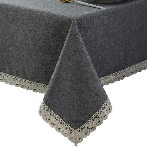 Miniatura 17 de EHouseHome Mantel de lino sintético con ribete de encaje, impermeable, a prueba de derrames, resistente a las manchas, sin arrugas, a prueba