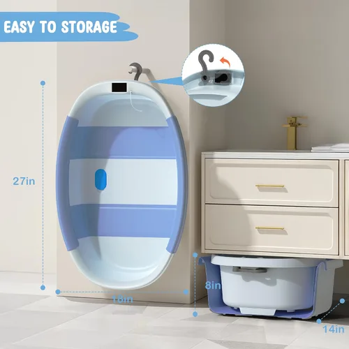 Miniatura 6 de TOSGN Bañera plegable para bebé, 3 segundos para instalar, bañera para bebé con cojín suave y termómetro, bañera para recién nacidos de 0 a 36 Azul