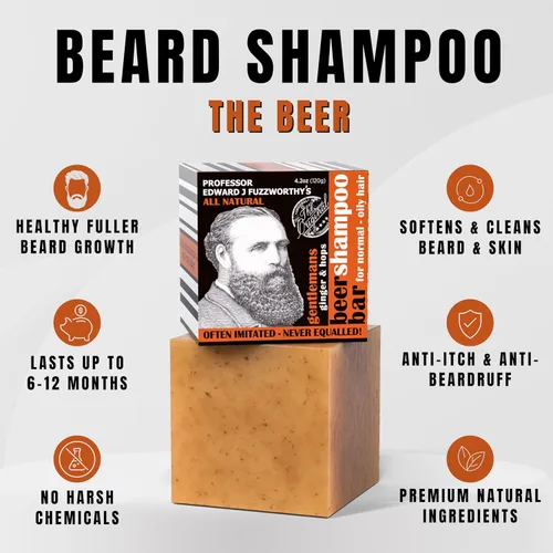 Miniatura 2 de Professor Fuzzworthy's Gentlemans BEER - Barra de champú para barba y cabello normal, seco y graso PERFUMADO con aceites completamente naturales