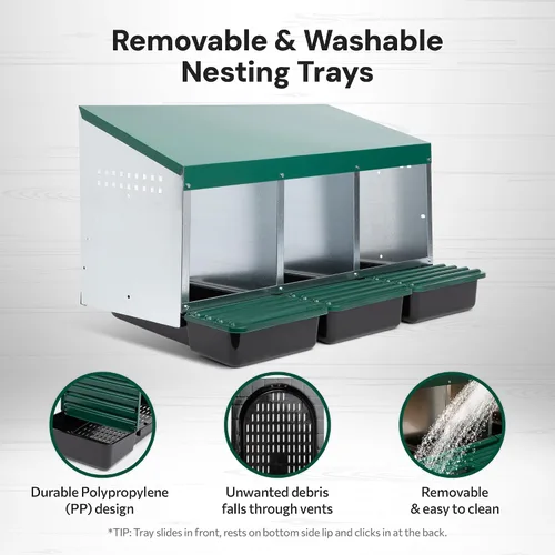 Miniatura 4 de Homestead Essentials Caja anidable de 3 compartimentos de estilo compacto, despliegue hacia adelante y Rollaway, gallina y pollo con tapas