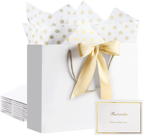 Miniatura 13 de PASEOTA Bolsas de regalo de 12.6" a granel, 10 bolsas de regalo con 20 papeles de seda y 10 tarjetas de felicitación, bolsa de lujo con asas