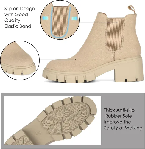 Miniatura 4 de Athlefit Botas Chelsea de moda para mujer, tacón grueso, sin cordones, elásticos y tobilleros