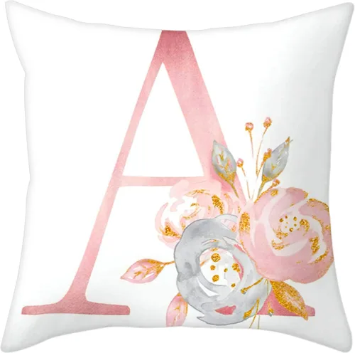 Fundas de Almohada Decorativas del Alfabeto, Fundas de Cojín con Letras ABC y Flores, Fundas de Cojín Cuadradas de 18 x 18 Pulgadas, Protectores de