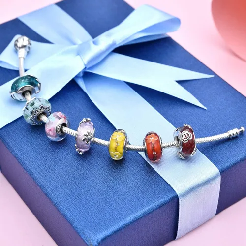 Miniatura 3 de JIAYIQI Abalorio de cristal de Murano compatible con pulseras Pandora plata de ley 925 cuentas de cristal para pulsera y collar