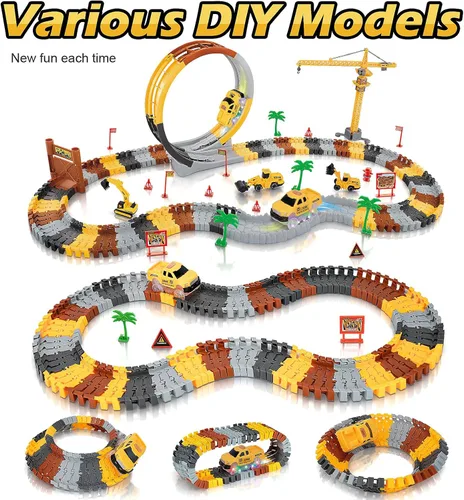 Miniatura 5 de 157 PCS Construction Race Tracks for Kids, Glow in The Dark Magic Toy Set with 360° Loop Ramp, 1 Light Up Car, 3 Construction Cars, Flexible DIY