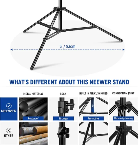 Miniatura 7 de NEEWER - Soporte para focos de iluminación con amortiguación de aire de 3m/9.8 pies, soporte de trípode de metal resistente para fotografía