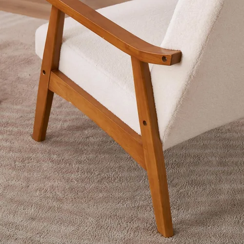Miniatura 7 de Modern Accent Lounge Chair for Living Room, Armchair Single Solid Wood Armrest Teddy Velvet Leisure Sofa Chair Indoor Comfy Reading Chair Leisure