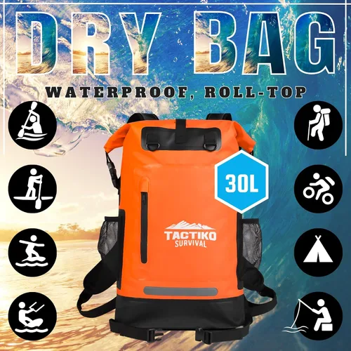 Miniatura 2 de TACTIKO Mochila resistente 100% impermeable, bolsas secas enrollables para kayak, senderismo, campamento, supervivencia