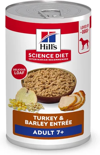 Hill's Science Diet Adult 7+ - Alimento húmedo para perros, pavo y cebada, latas de 13 onzas, paquete de 12