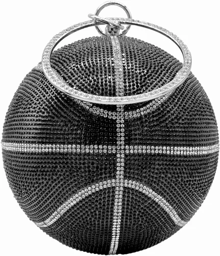 Miniatura 9 de UMREN Bolso cruzado con forma de baloncesto para mujer, con diamantes de imitación, bola redonda de cristal, bolso de mano para fiesta de boda