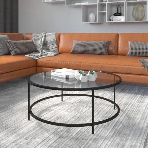 Miniatura 2 de Flash Furniture Astoria Collection - Mesa de centro redonda, moderna mesa de centro de cristal transparente, marco dorado mate
