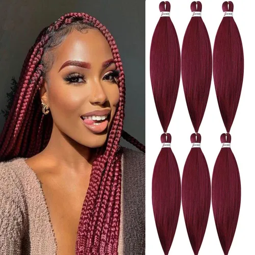 Miniatura 14 de Cabello para trenzar preestirado plateado, 20 pulgadas, 6 paquetes de extensiones de cabello trenzado Ombre preestiradas para mujeres, fibra