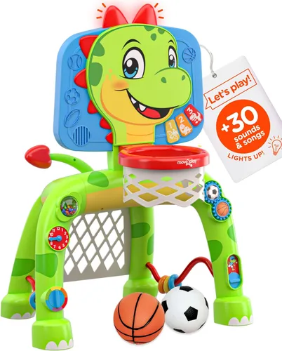 Miniatura 7 de Move2Play, Giraffe - Aro de baloncesto y centro de actividades de portería de fútbol Más de 30 sonidos y canciones + 5 luces Regalo de Jirafa