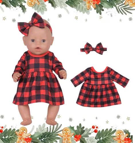 Miniatura 3 de Ropa de muñeca de bebé recién nacido, a cuadros, mono, falda tutú, accesorios de muñeca para muñecas de 15 a 18 pulgadas Morado