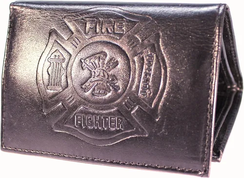 Miniatura 4 de Fire Fighter Cartera de cuero en relieve Trifold - Negro, Negro