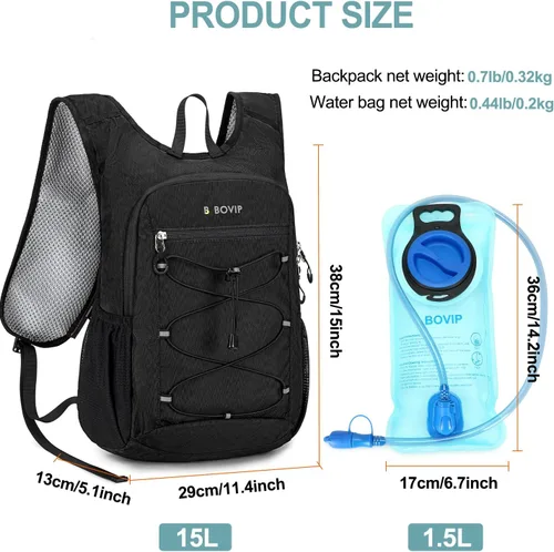 Miniatura 3 de BOVIP Mochila de hidratación ligera, mochila de senderismo multiusos de 15 litros con bolsa de agua de 1.5 L, mochila de agua hidráulica