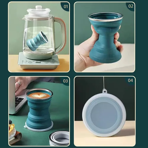 Miniatura 7 de Vaso de viaje plegable de silicona, paquete de 2 vasos de silicona plegables de 10.8 fl oz con tapa, juego de vasos expandibles, taza reutilizable