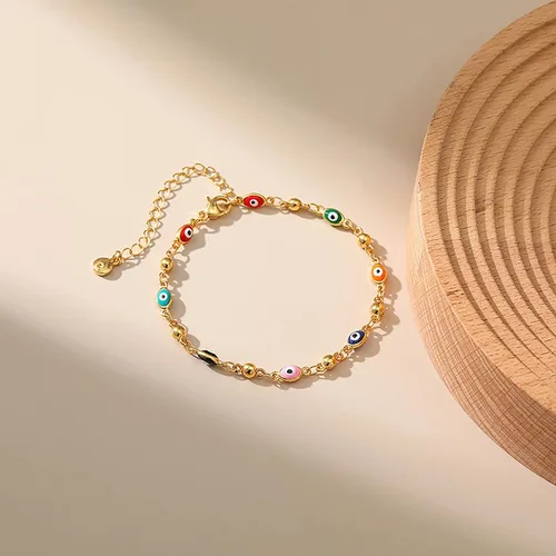 Miniatura 8 de Delicadas pulseras de oro para mujer, chapado en oro 18, ajustable, mal de ojo, mariposa, cuentas, perla, corazón, turquesa, hecha a mano para mujer